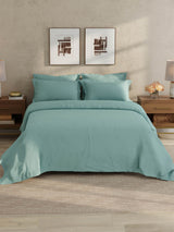 100% Cotton 300 TC, King Size Dyed Bedsheet with 1 Duvet Cover and 4 Pillow Covers, Emblem Collection - Arona