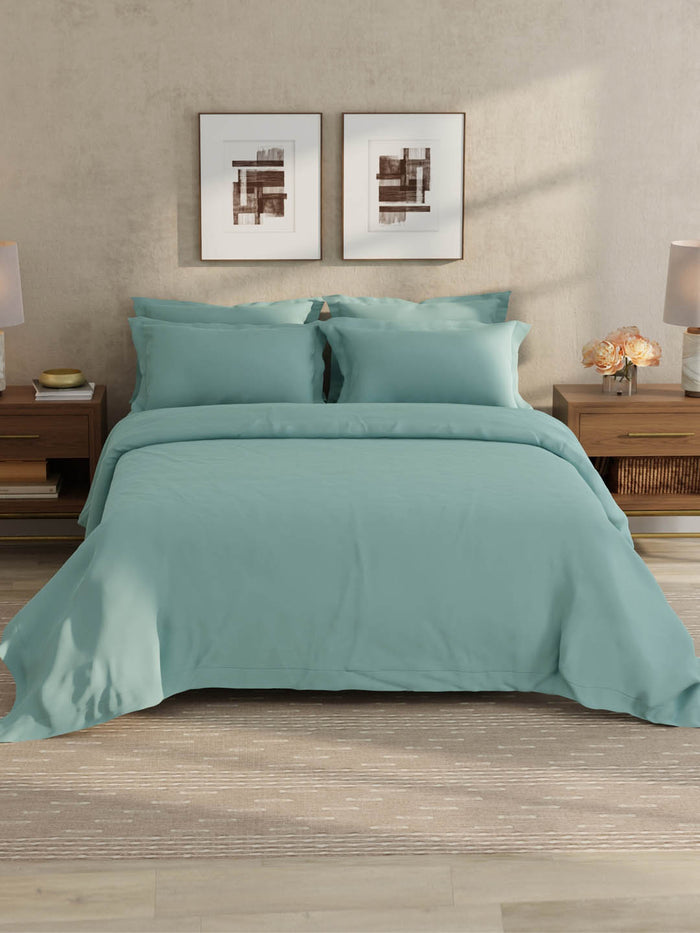 100% Cotton 300 TC, King Size Dyed Bedsheet with 1 Duvet Cover and 4 Pillow Covers, Emblem Collection - Arona