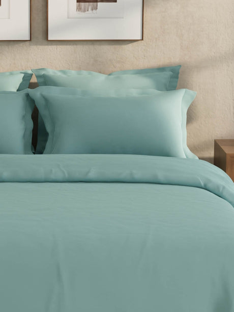100% Cotton 300 TC, King Size Dyed Bedsheet with 1 Duvet Cover and 4 Pillow Covers, Emblem Collection - Arona