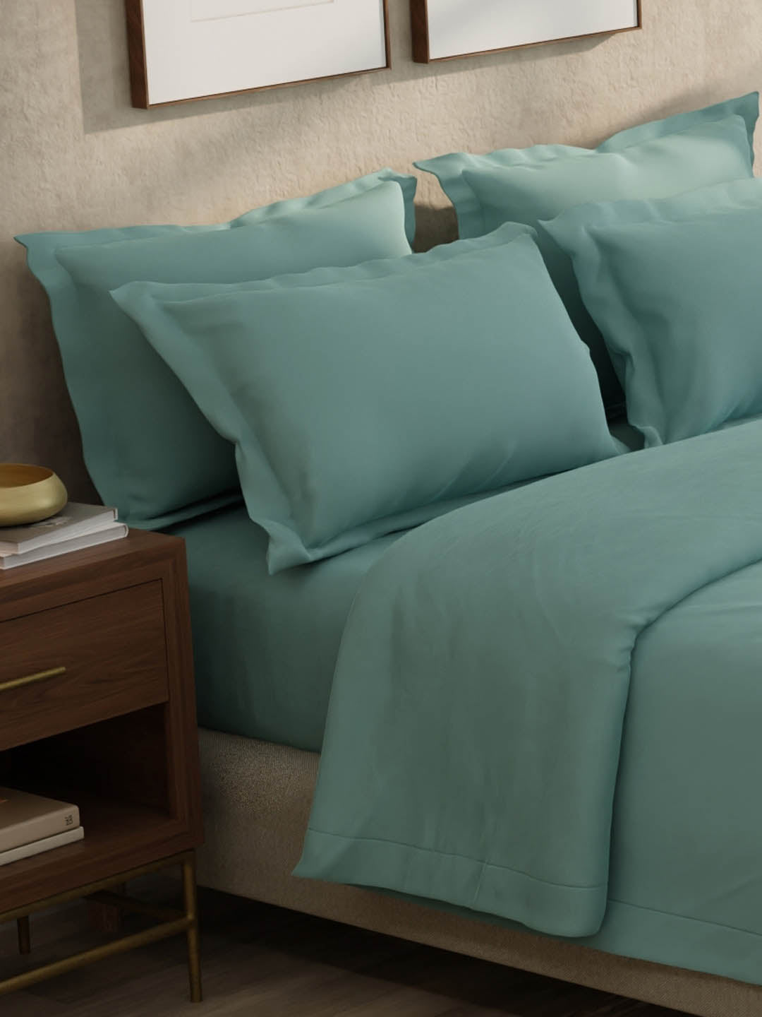 100% Cotton 300 TC, King Size Dyed Bedsheet with 1 Duvet Cover and 4 Pillow Covers, Emblem Collection - Arona