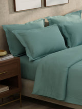 100% Cotton 300 TC, King Size Dyed Bedsheet with 1 Duvet Cover and 4 Pillow Covers, Emblem Collection - Arona