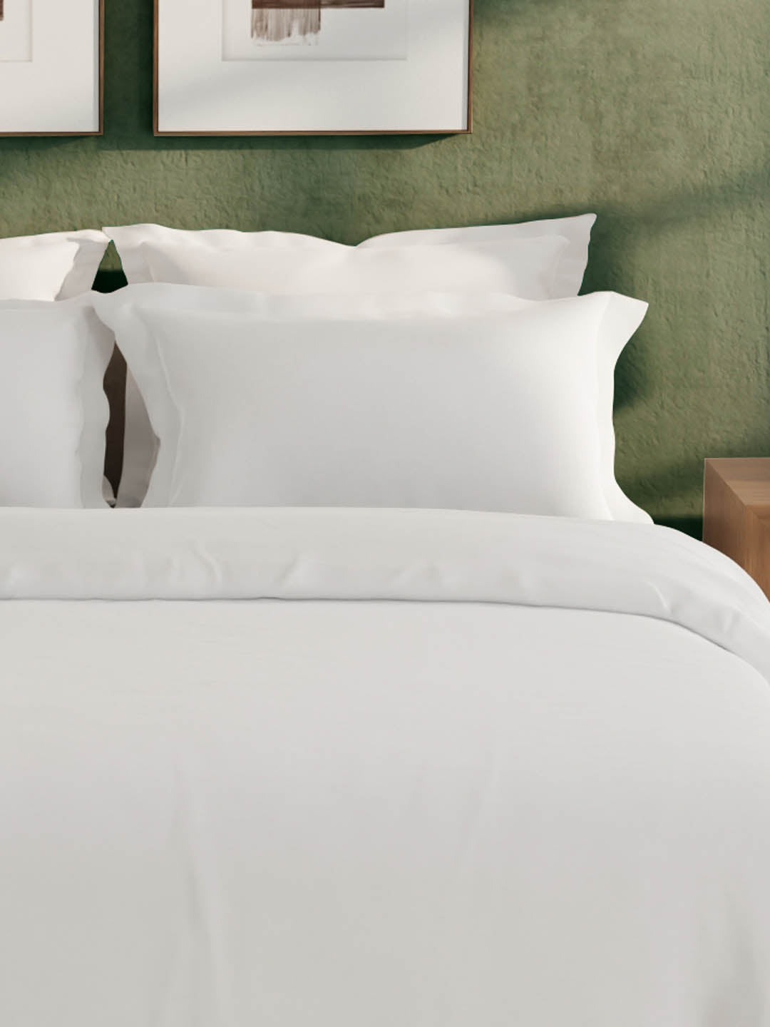 100% Cotton 300 TC, King Size Dyed Bedsheet with 1 Duvet Cover and 4 Pillow Covers, Emblem Collection - Bright White