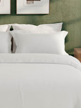 100% Cotton 300 TC, King Size Dyed Bedsheet with 1 Duvet Cover and 4 Pillow Covers, Emblem Collection - Bright White