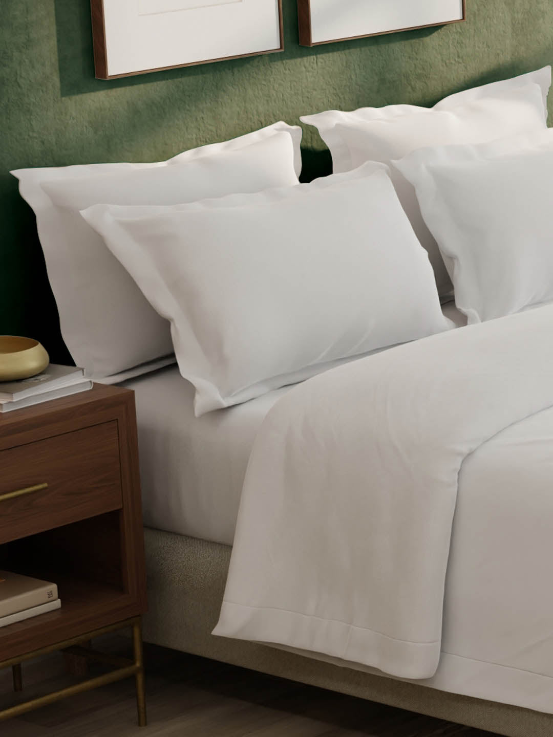100% Cotton 300 TC, King Size Dyed Bedsheet with 1 Duvet Cover and 4 Pillow Covers, Emblem Collection - Bright White
