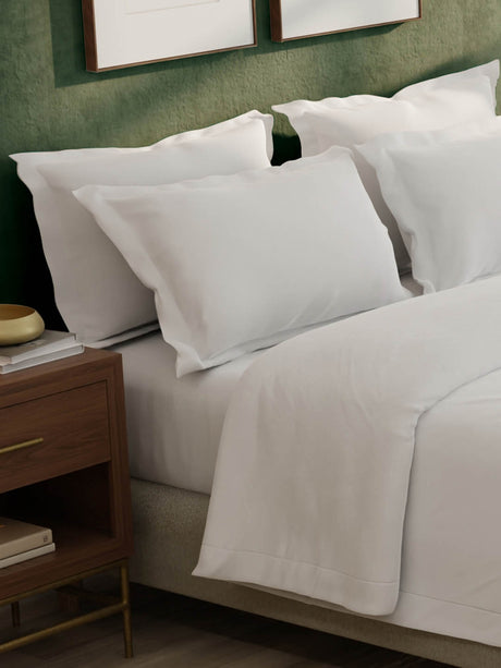 100% Cotton 300 TC, King Size Dyed Bedsheet with 1 Duvet Cover and 4 Pillow Covers, Emblem Collection - Bright White