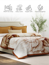 Double Size 3-Ply Blanket for Heavy Winter, Brown Floral, (2.40 m L x 2.20 m W), Luxe Loom