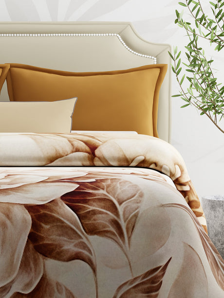 Double Size 3-Ply Blanket for Heavy Winter, Brown Floral, (2.40 m L x 2.20 m W), Luxe Loom