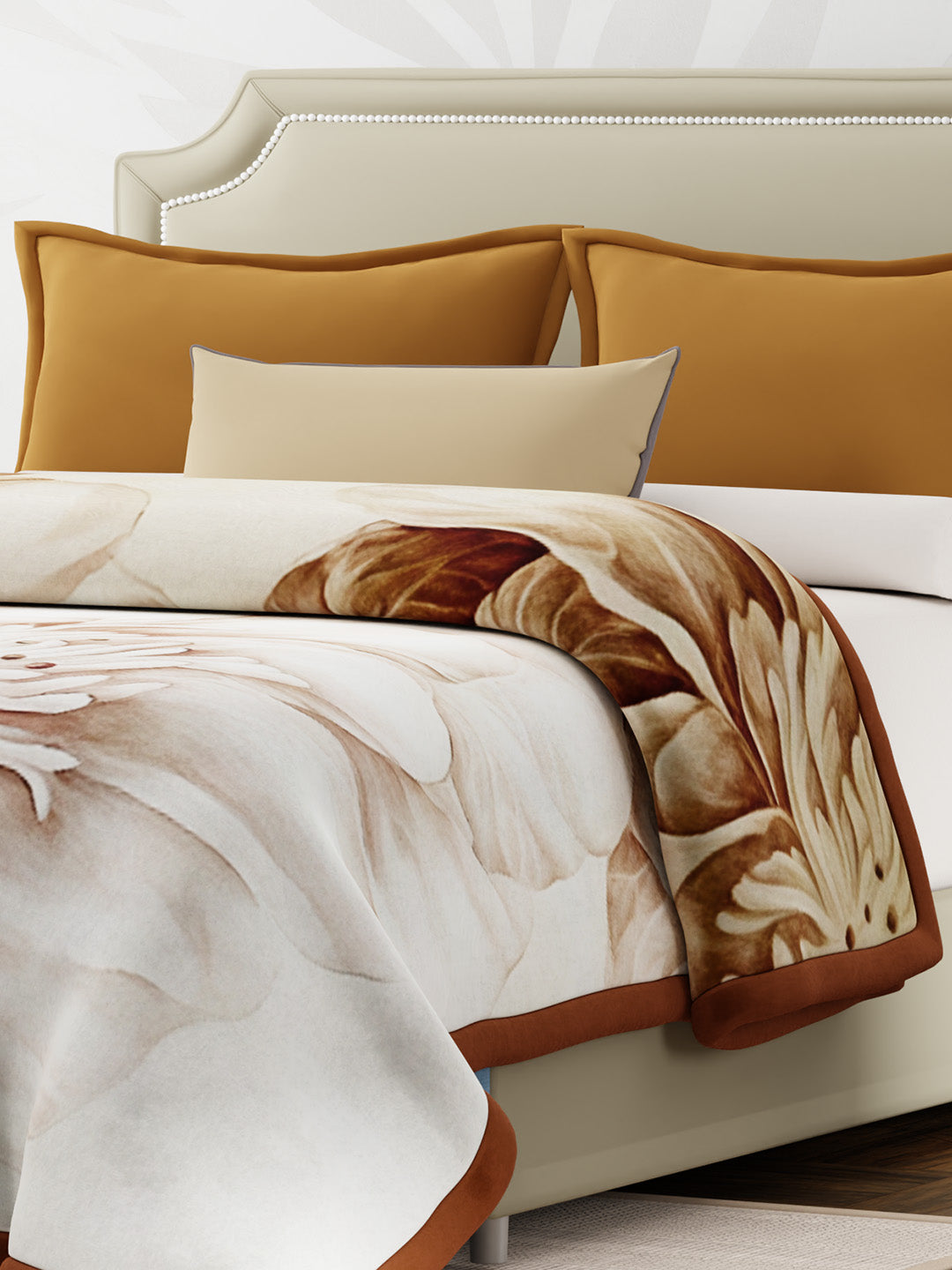 Double Size 3-Ply Blanket for Heavy Winter, Brown Floral, (2.40 m L x 2.20 m W), Luxe Loom