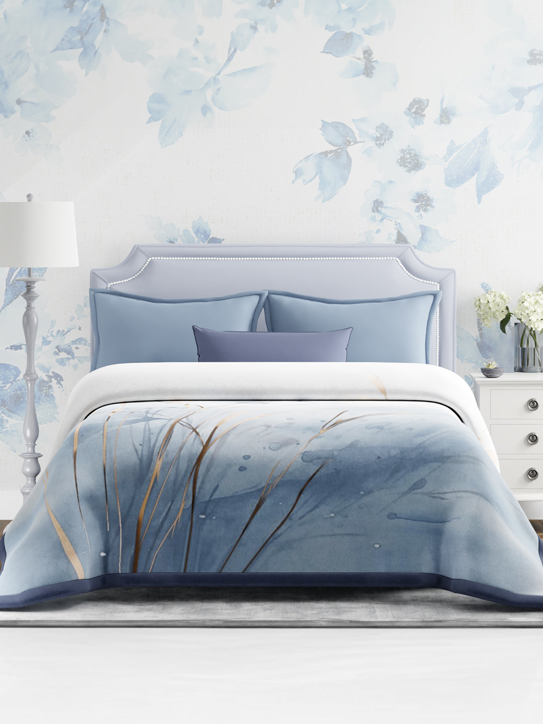 Perfect for Winter Season, Blue Printed 100% Polyester Double Size Blanket (Platinum Pulse Collection)
