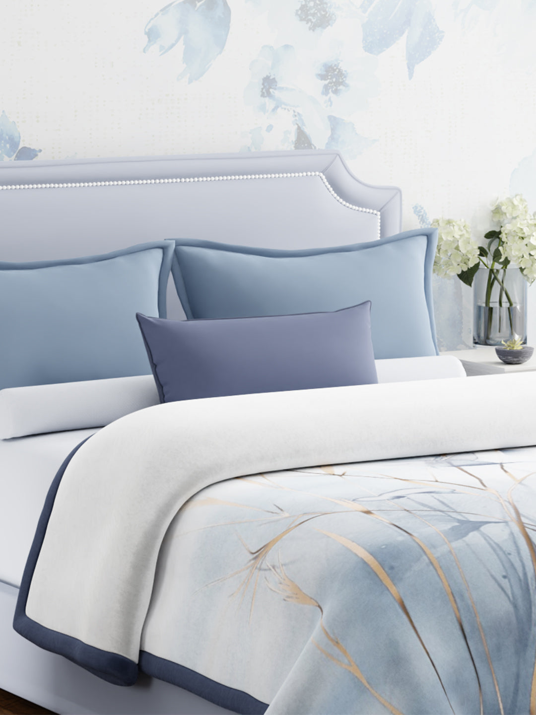 Perfect for Winter Season, Blue Printed 100% Polyester Double Size Blanket (Platinum Pulse Collection)