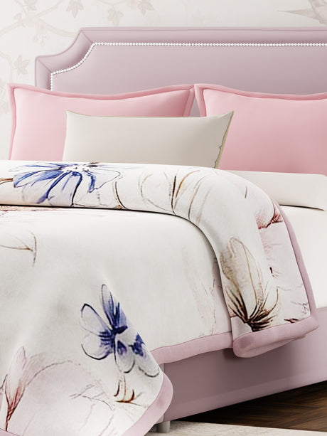 Double Size 3-Ply Blanket for Heavy Winter, Pink Floral, (2.40 m L x 2.20 m W), Luxe Loom