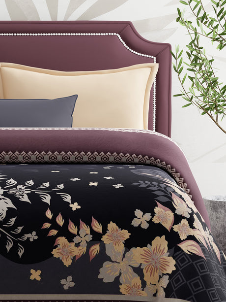 Double Size 3-Ply Blanket for Heavy Winter, Grey Floral, (2.40 m L x 2.20 m W), Luxe Loom