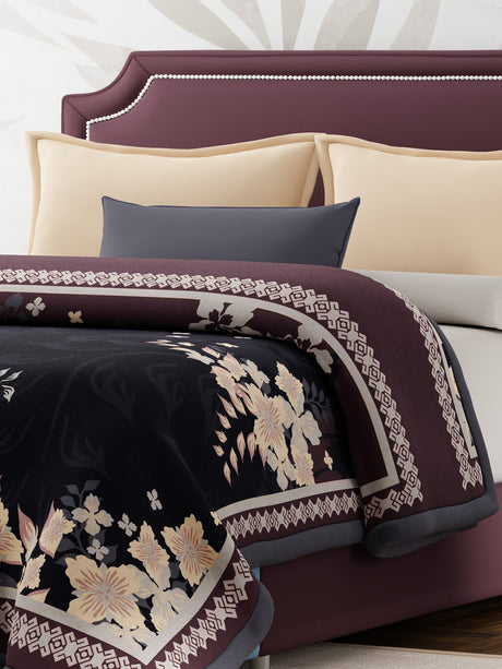Double Size 3-Ply Blanket for Heavy Winter, Grey Floral, (2.40 m L x 2.20 m W), Luxe Loom