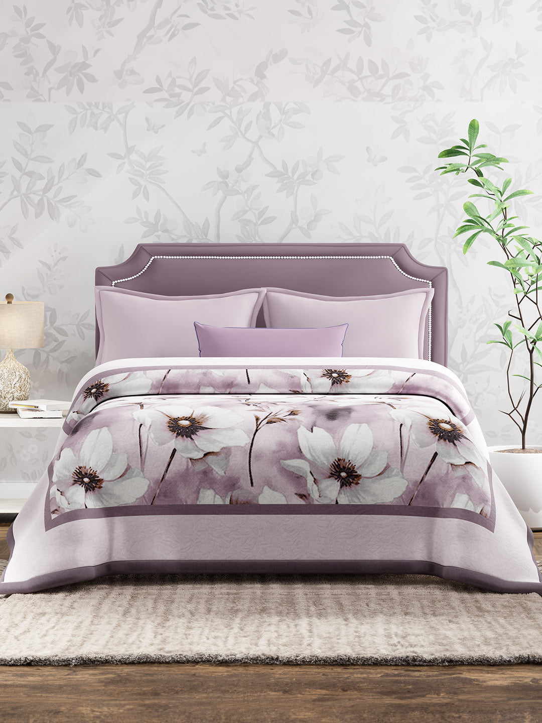 Scented Double Blanket for Heavy Winter, Purple Floral (94 inches L x 87 inches W), Nature Bouquet