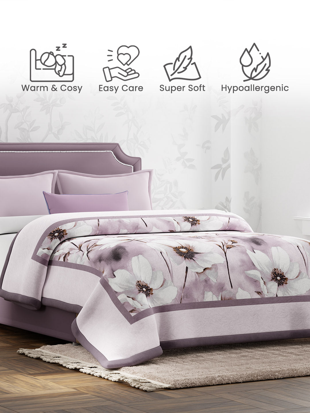 Scented Double Blanket for Heavy Winter, Purple Floral (94 inches L x 87 inches W), Nature Bouquet