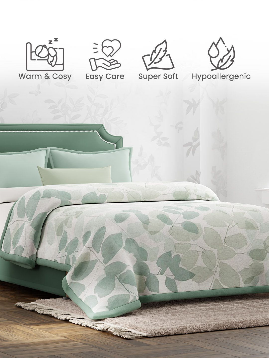 Scented Double Blanket for Heavy Winter, Green Floral (94 inches L x 87 inches W), Nature Bouquet