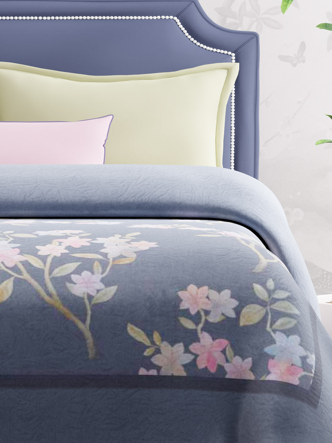 Scented Double Blanket for Heavy Winter, Grey Floral (94 inches L x 87 inches W), Nature Bouquet