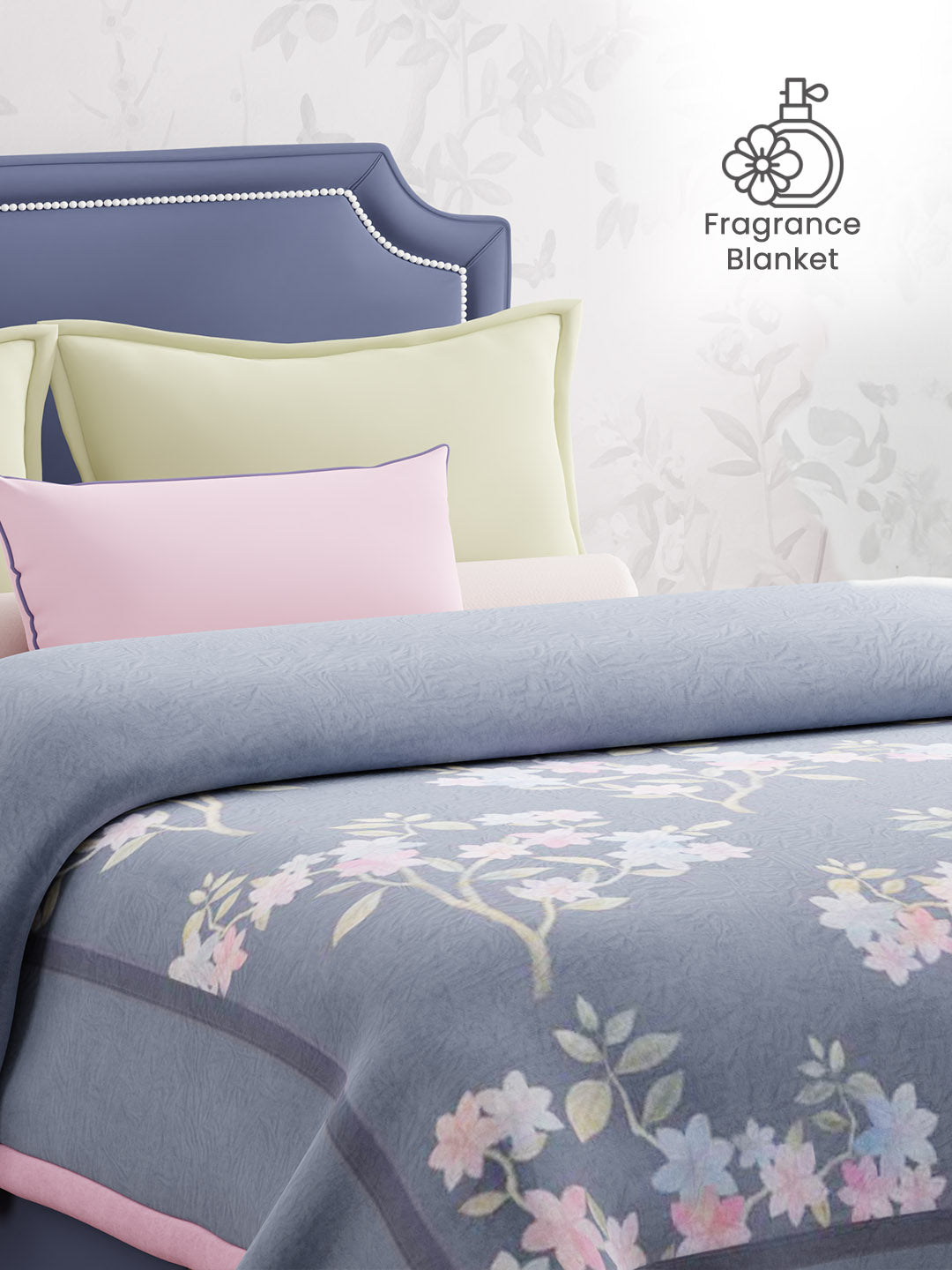 Scented Double Blanket for Heavy Winter, Grey Floral (94 inches L x 87 inches W), Nature Bouquet