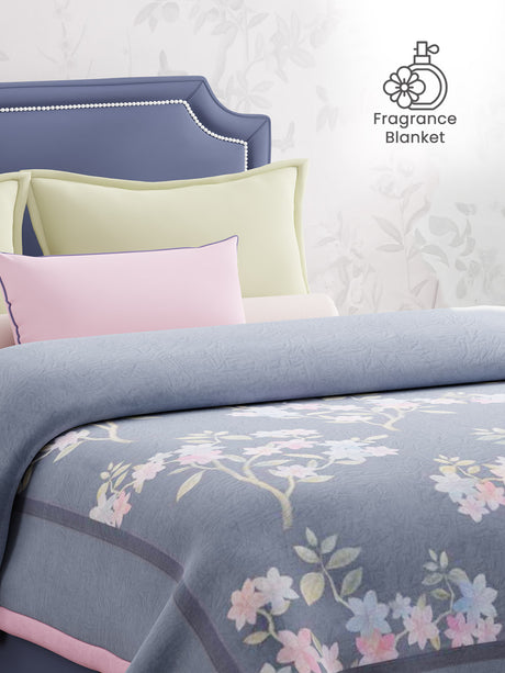 Scented Double Blanket for Heavy Winter, Grey Floral (94 inches L x 87 inches W), Nature Bouquet