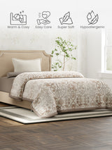 Single Size 2-Ply Blanket for Mild Winter, Beige Printed (2.20 L m x 1.60 W m), Gardenia Augusta