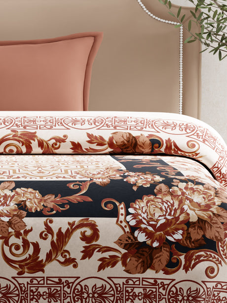 Single Size Blanket for Mild Winter, Brown Floral (87 inches L x 63 inches W), Embrace