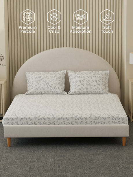 100% Cotton 300 TC, Printed King Bedsheet Set, Cottage Garden