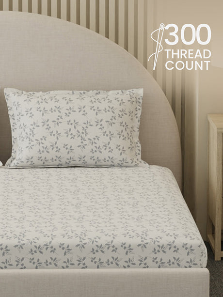 100% Cotton 300 TC, Printed King Bedsheet Set, Cottage Garden
