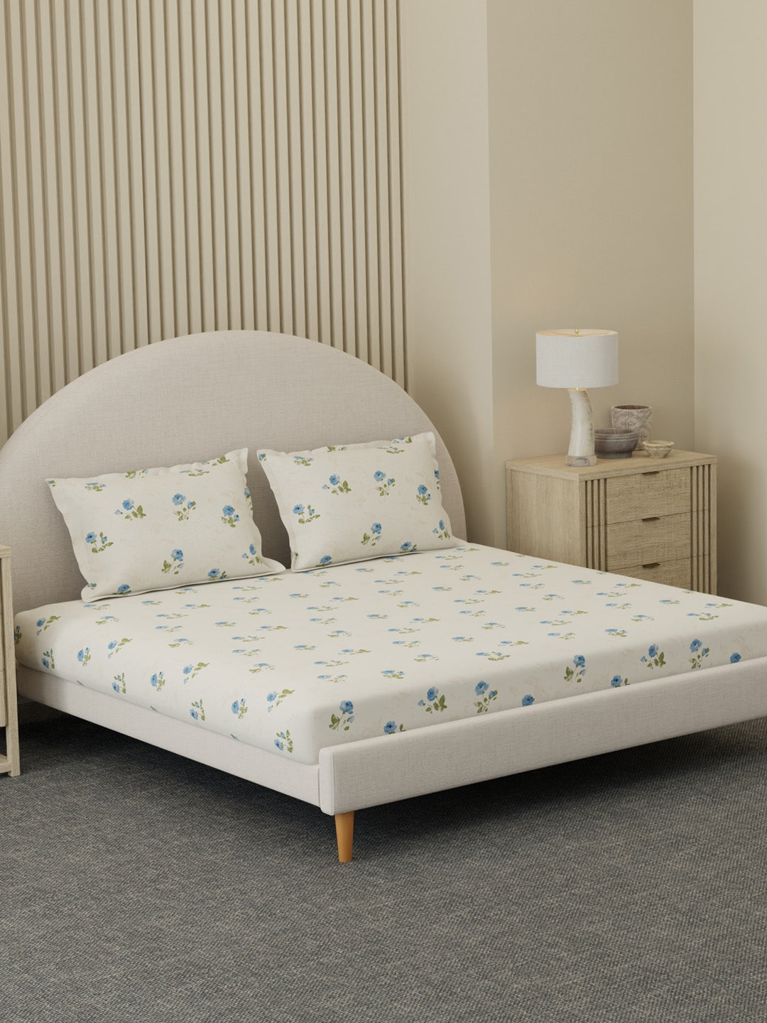 Cottage Garden 100% Cotton 300 TC King Bedsheet with 2 Pillow Covers | Printed Bedsheet Set
