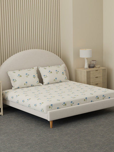100% Cotton 300 TC, Printed King Bedsheet Set, Cottage Garden