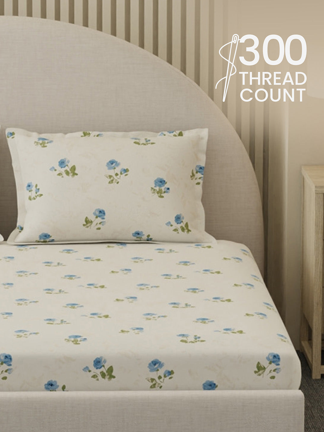 Cottage Garden 100% Cotton 300 TC King Bedsheet with 2 Pillow Covers | Printed Bedsheet Set