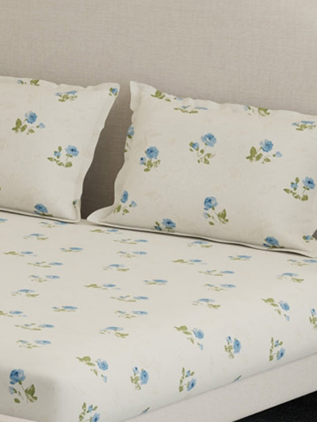 100% Cotton 300 TC, Printed King Bedsheet Set, Cottage Garden