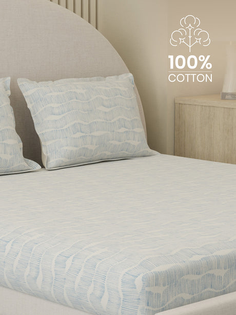 100% Cotton 300 TC, Printed King Bedsheet Set, Cottage Garden