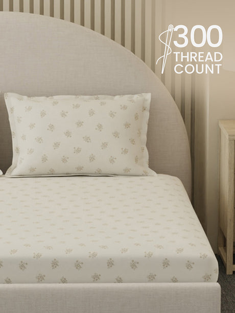 100% Cotton 300 TC, Printed King Bedsheet Set, Cottage Garden