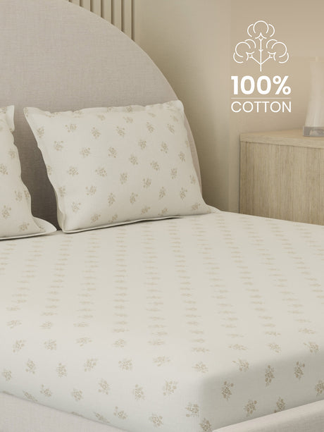 100% Cotton 300 TC, Printed King Bedsheet Set, Cottage Garden