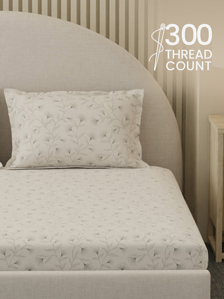 100% Cotton 300 TC, Printed King Bedsheet Set, Cottage Garden