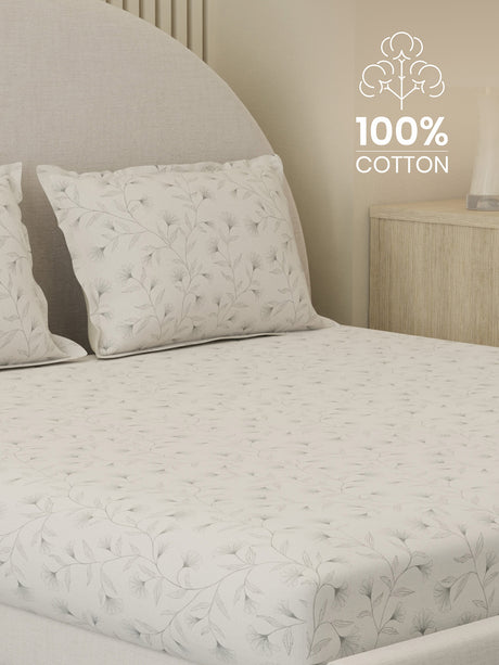 100% Cotton 300 TC, Printed King Bedsheet Set, Cottage Garden
