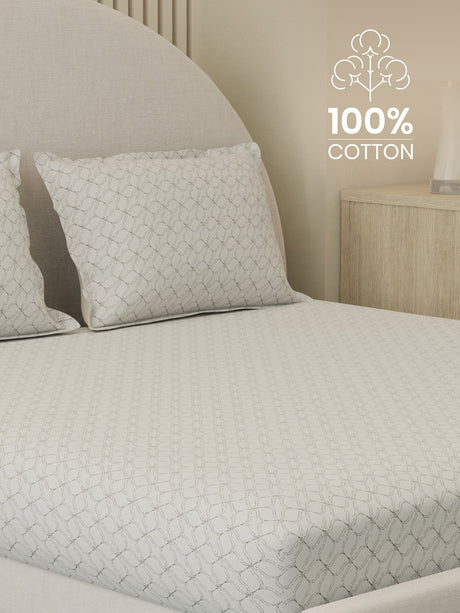 100% Cotton 300 TC, Printed King Bedsheet Set, Cottage Garden