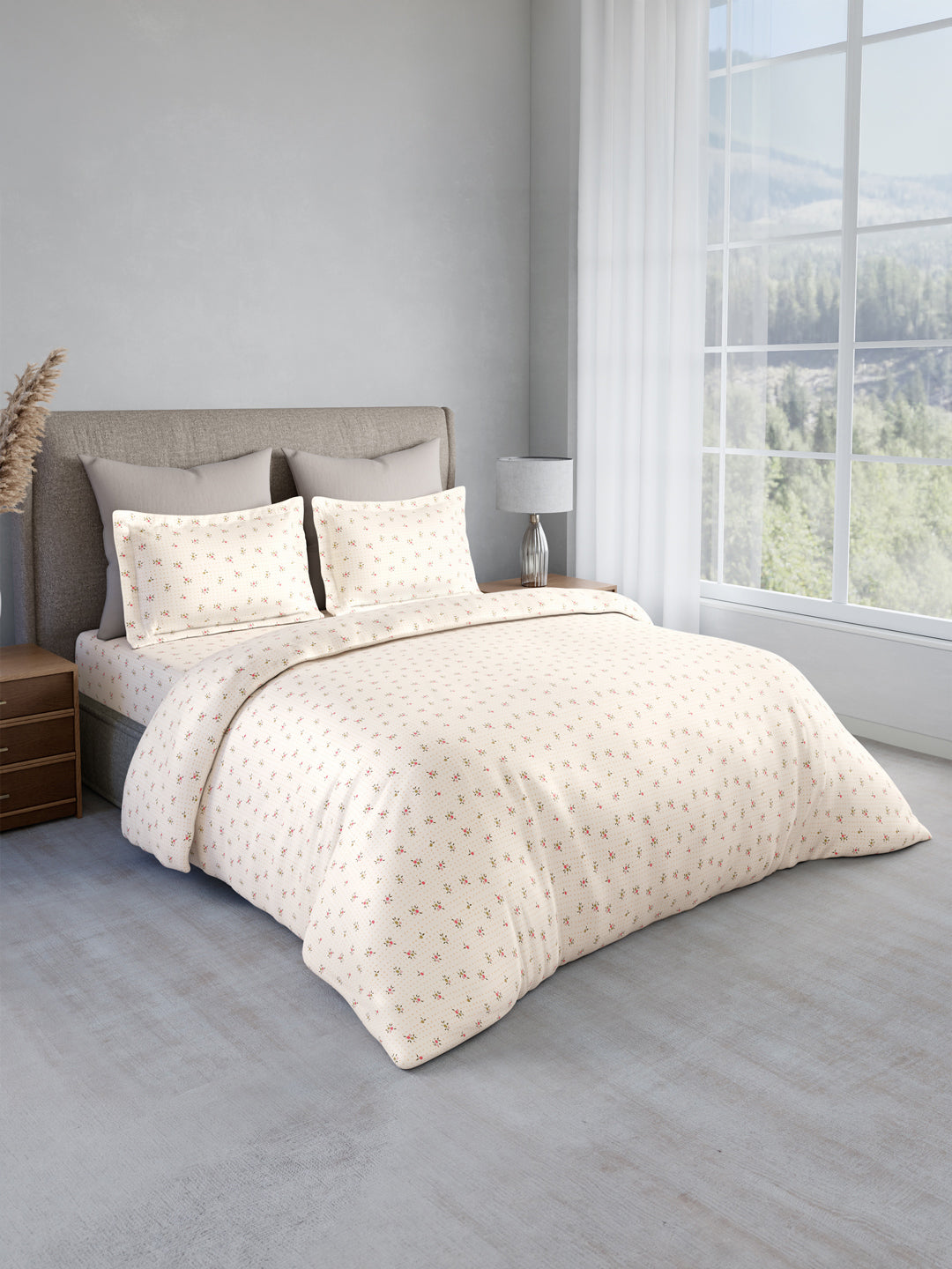 Cottage Garden 100% Cotton 300 TC King Bedsheet with 2 Pillow Covers | Printed Bedsheet Set