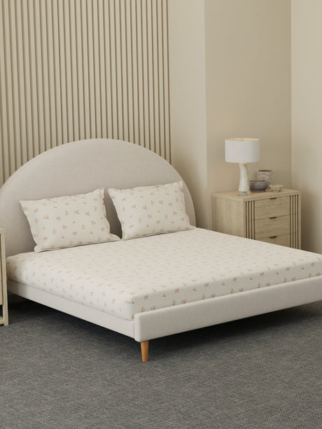 100% Cotton 300 TC, Printed King Bedsheet Set, Cottage Garden