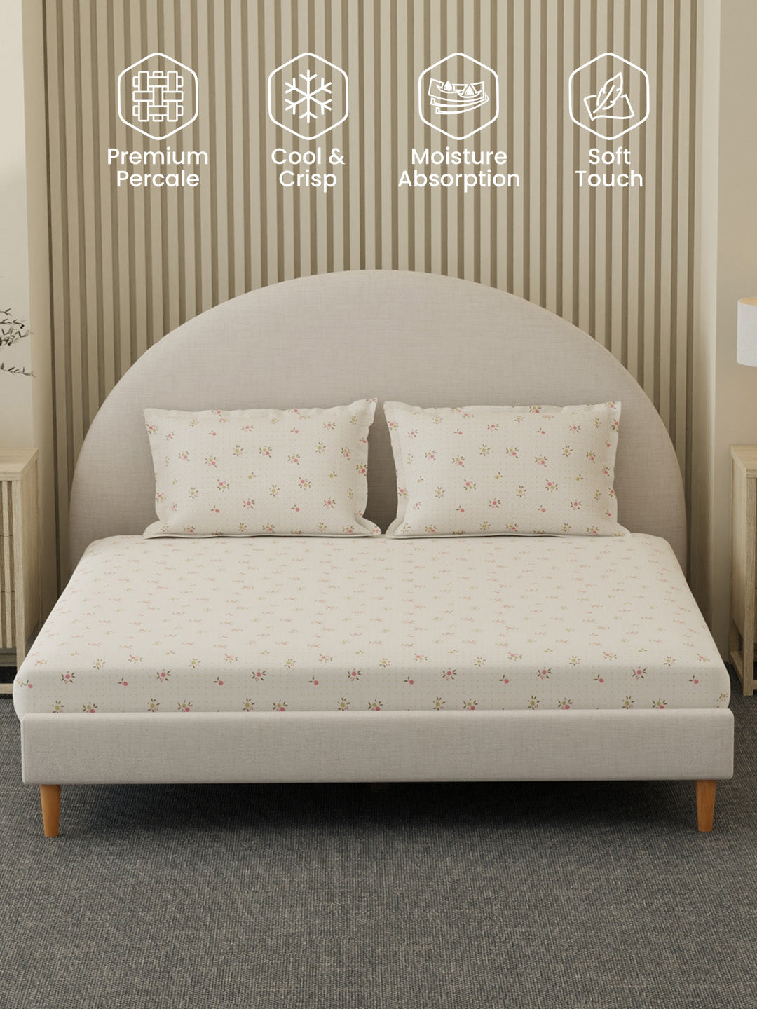 Cottage Garden 100% Cotton 300 TC King Bedsheet with 2 Pillow Covers | Printed Bedsheet Set