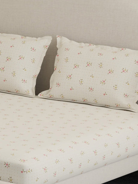 100% Cotton 300 TC, Printed King Bedsheet Set, Cottage Garden