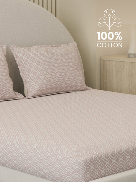 100% Cotton 300 TC, Printed King Bedsheet Set, Cottage Garden