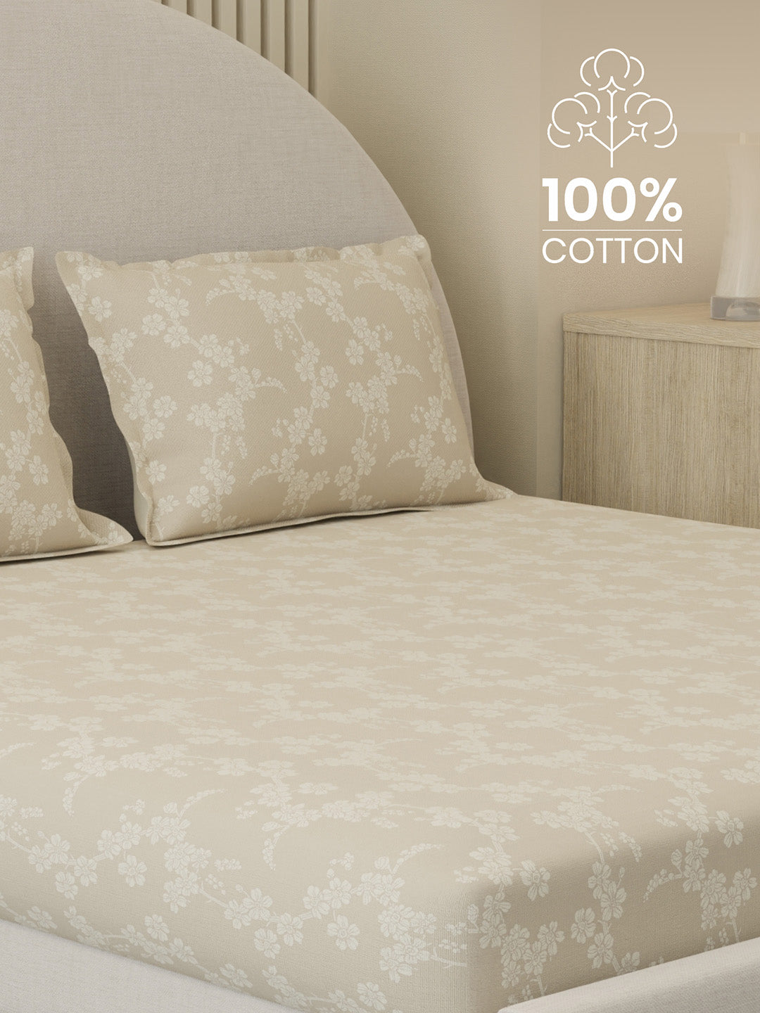 Cottage Garden 100% Cotton 300 TC King Bedsheet with 2 Pillow Covers | Printed Bedsheet Set