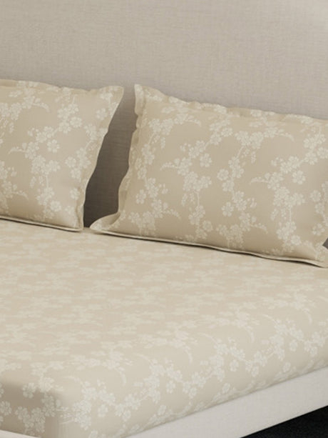 100% Cotton 300 TC, Printed King Bedsheet Set, Cottage Garden