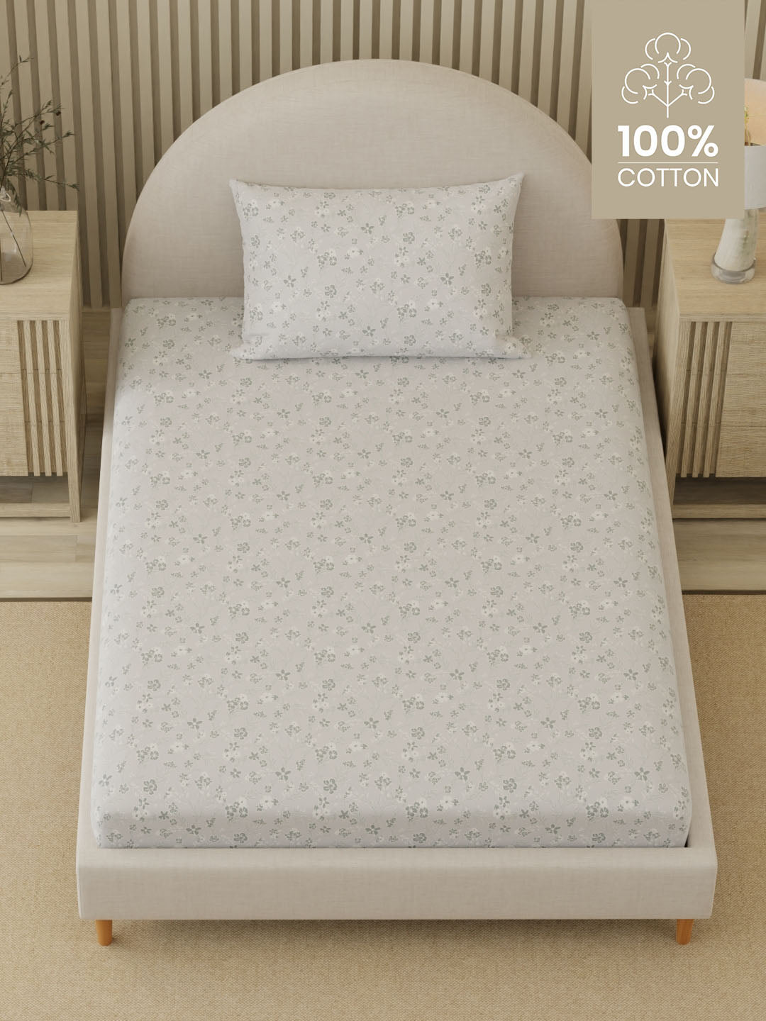 Cottage Garden 100% Cotton 300 TC Single Bedsheet with 1 Pillow Cover | Printed Bedsheet Set