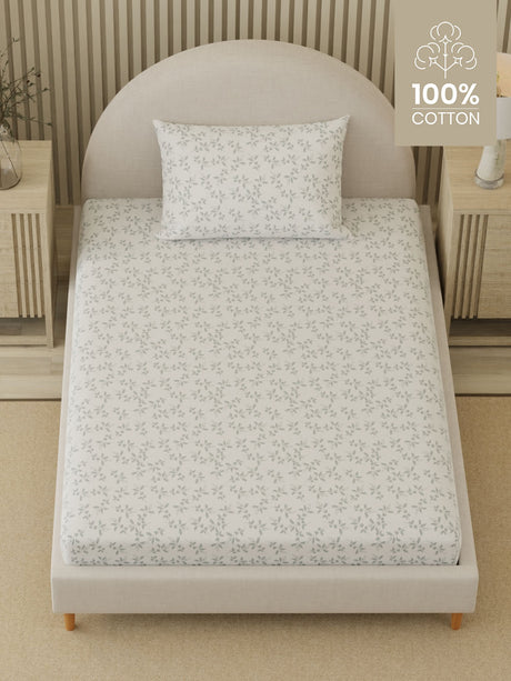 Cottage Garden 100% Cotton 300 TC Single Bedsheet with 1 Pillow Cover | Printed Bedsheet Set