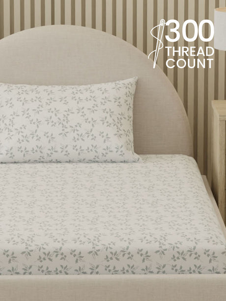100% Cotton, 300 TC Printed Single Bedsheet Set, Cottage Garden