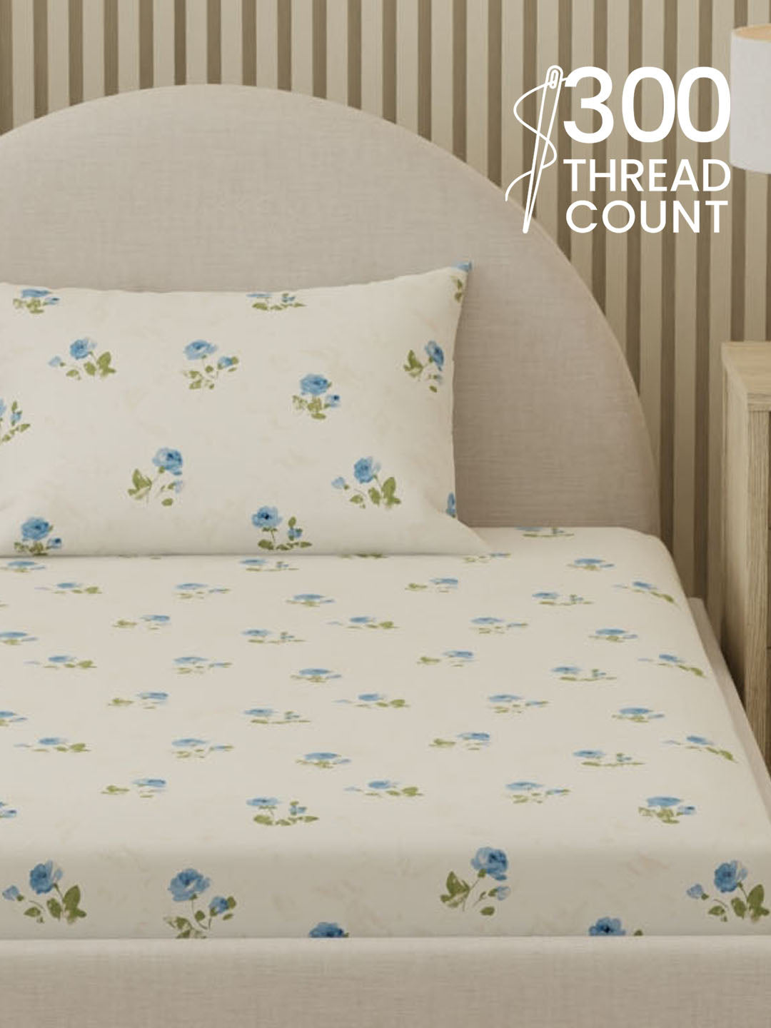 Cottage Garden 100% Cotton 300 TC Single Bedsheet with 1 Pillow Cover | Printed Bedsheet Set
