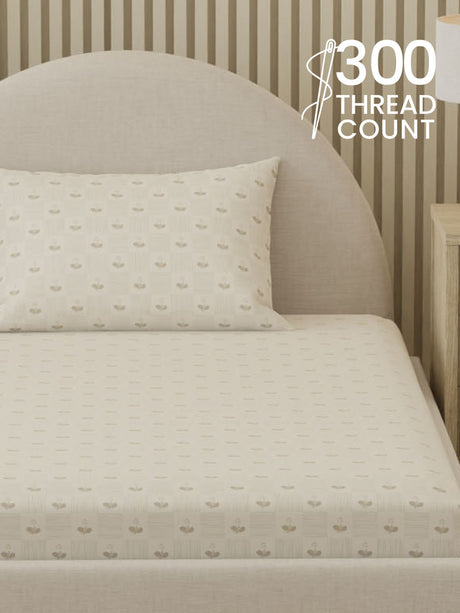 100% Cotton, 300 TC Printed Single Bedsheet Set, Cottage Garden