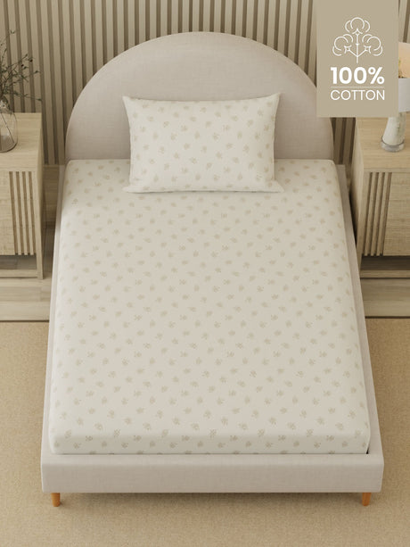 Cottage Garden 100% Cotton 300 TC Single Bedsheet with 1 Pillow Cover | Printed Bedsheet Set
